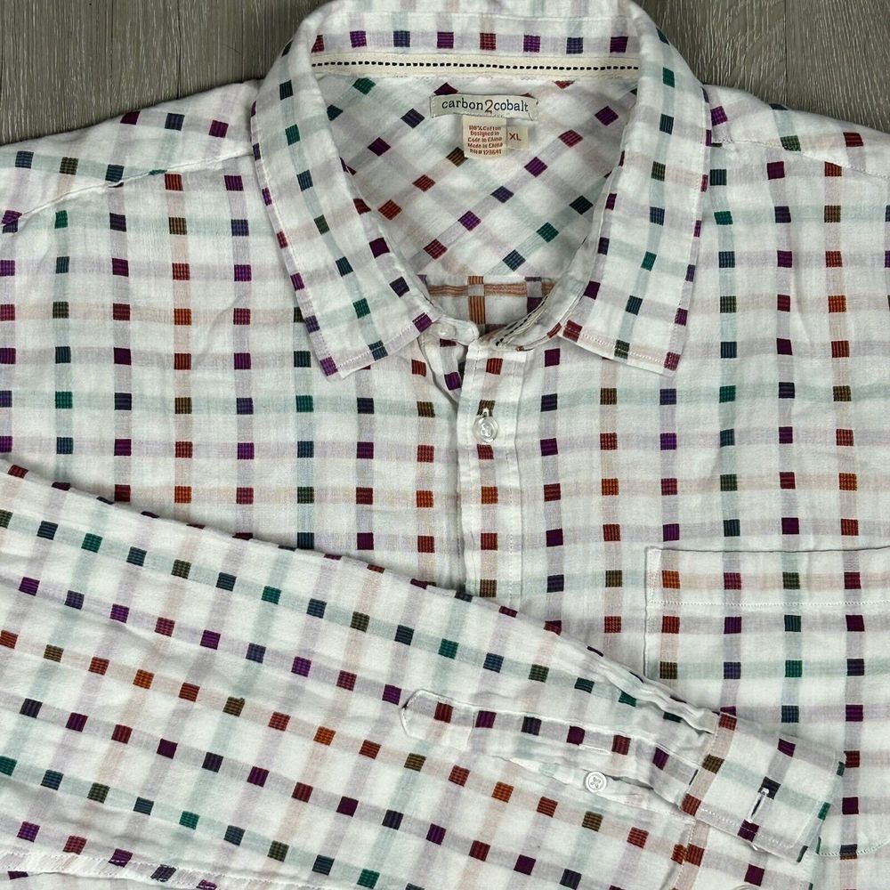Carbon 2 Cobalt Shirt Mens‎ XL Block Multicolor Button Heavy Long Sleeve Casual